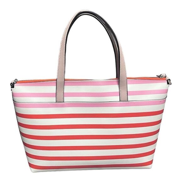 AUTHENTIC KATE SPADE ♠️ NEW YORK PATRICE TROPICAL STRIPE pink & orange tote bag - Picture 2 of 10